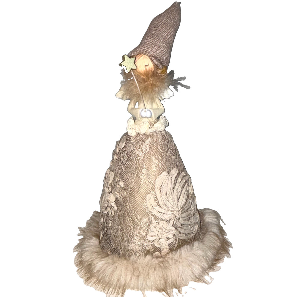 Bella Lux Angel Figure Doll Christmas Holiday Cream Lace Lacey Dress Star 14"